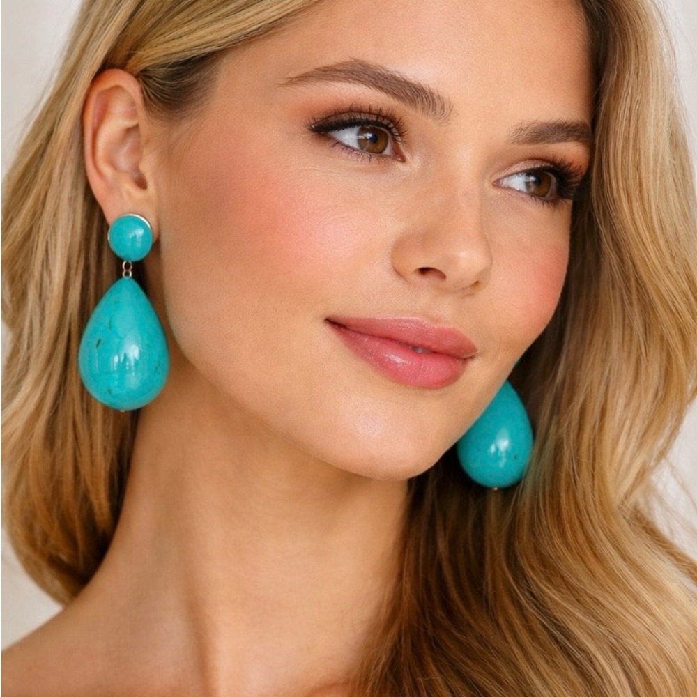 Francine Bramli Paris Turquoise Resin Teardrop Statement Earrings